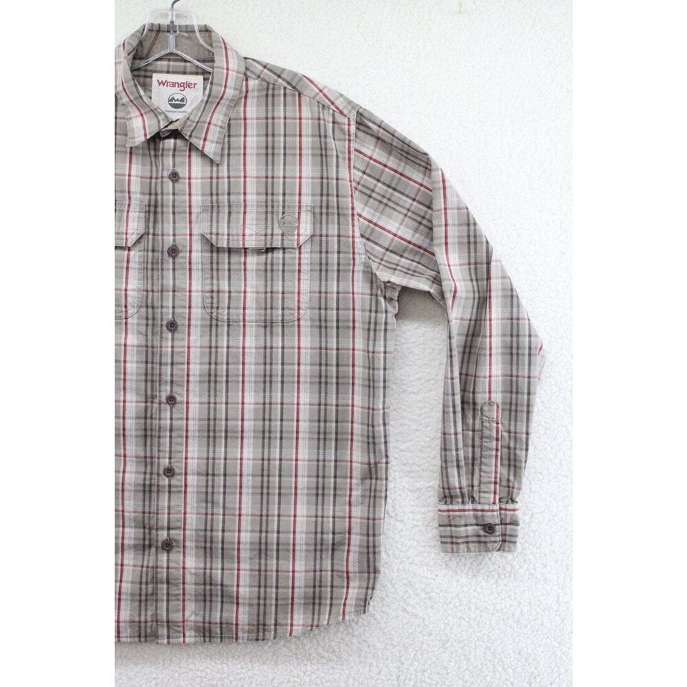 Wrangler Premium Quality Long Sleeve Shirt Mens M Brown Plaid Outdoor